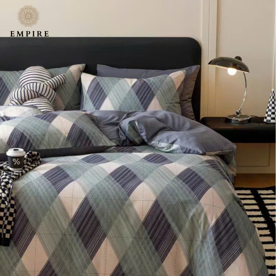 Bộ chăn ga gối nệm 4 món ga bo chun cotton 100% EMPIRE chăn chần bông mềm êm- Empire Bedding & Decor