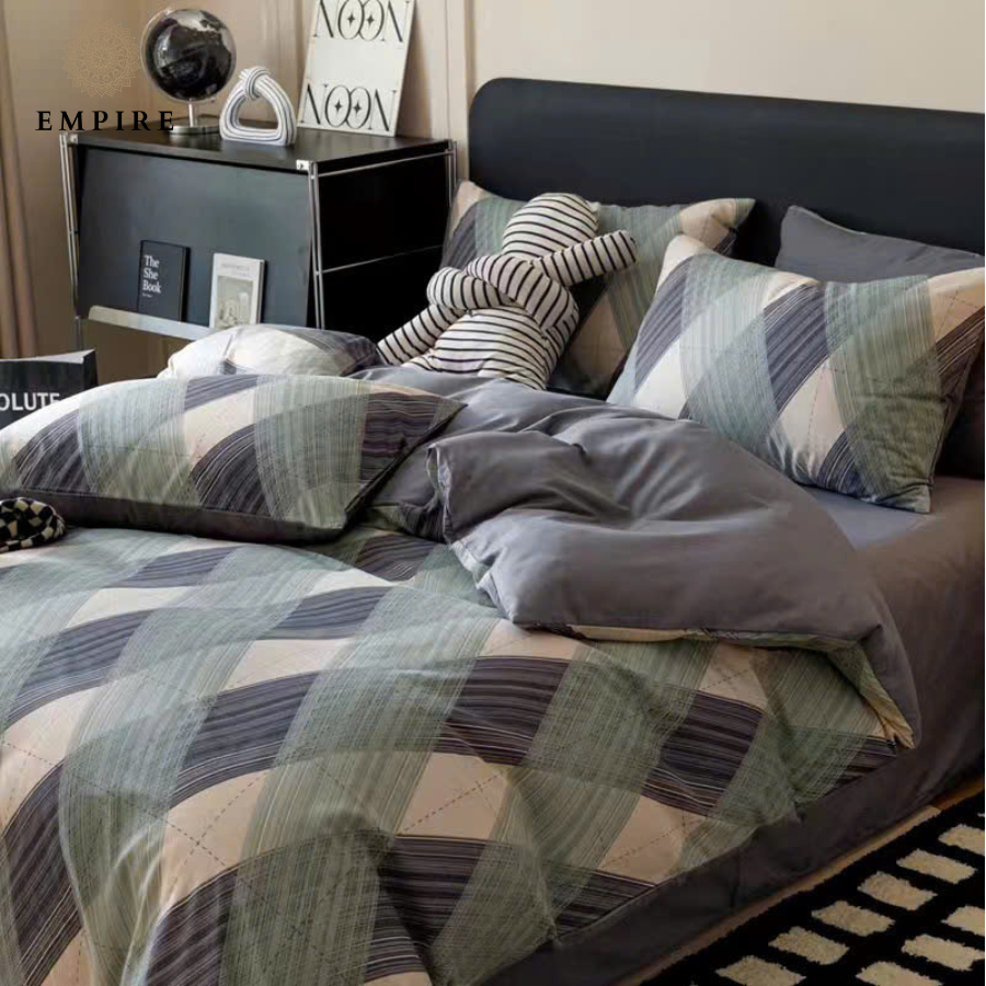 Bộ chăn ga gối nệm 4 món ga bo chun cotton 100% EMPIRE chăn chần bông mềm êm- Empire Bedding & Decor