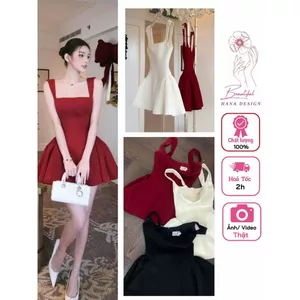 Đầm Xòe Dáng Ngắn 2 Dây Chuẩn CHOUCHOU Xoè Hở Lưng Tiểu Thư Thiết Kế Sang Chảnh