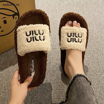 (ẢNH THẬT)Dép quai ngang Lông chữ min min chất liệu lông mượt dép nữ quai ngang, lông mượt dập chữ nổi đẹp,cá tính