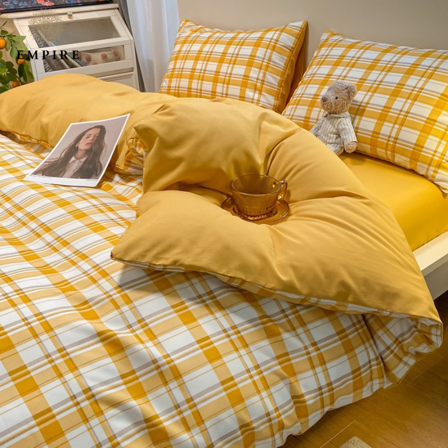 Bộ chăn ga gối nệm set 5 món chăn chần bông EMPIRE họa tiết sọc ga bo chun - Empire Bedding & Decor