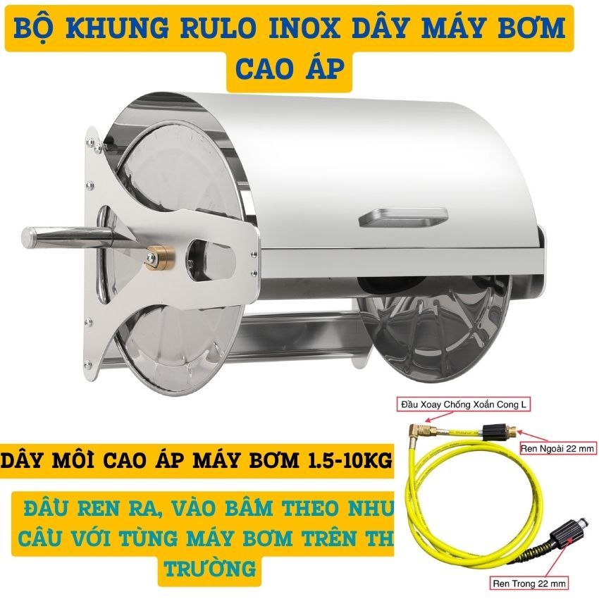 Khung rulo inox cao cấp cuộn dây máy bơm cao áp cuộn từ 10m-100m dây ...