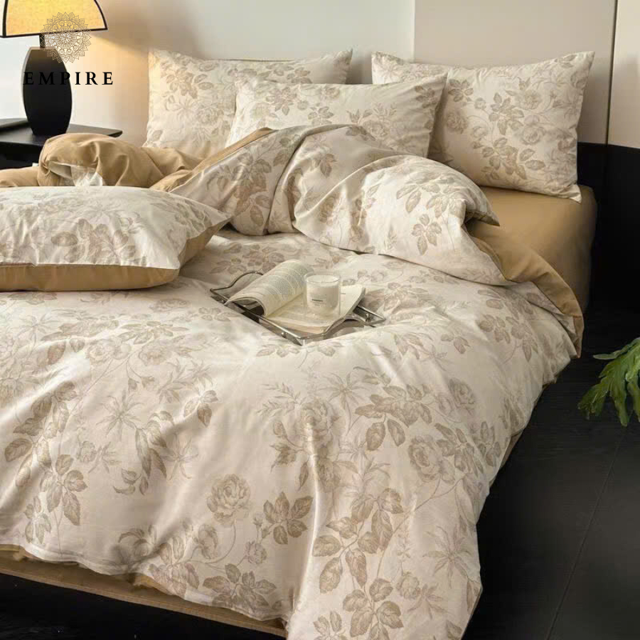 Bộ chăn ga gối nệm 4 món cotton 100% EMPIRE ga chun chăn chần bông mềm mại - Empire Bedding & Decor