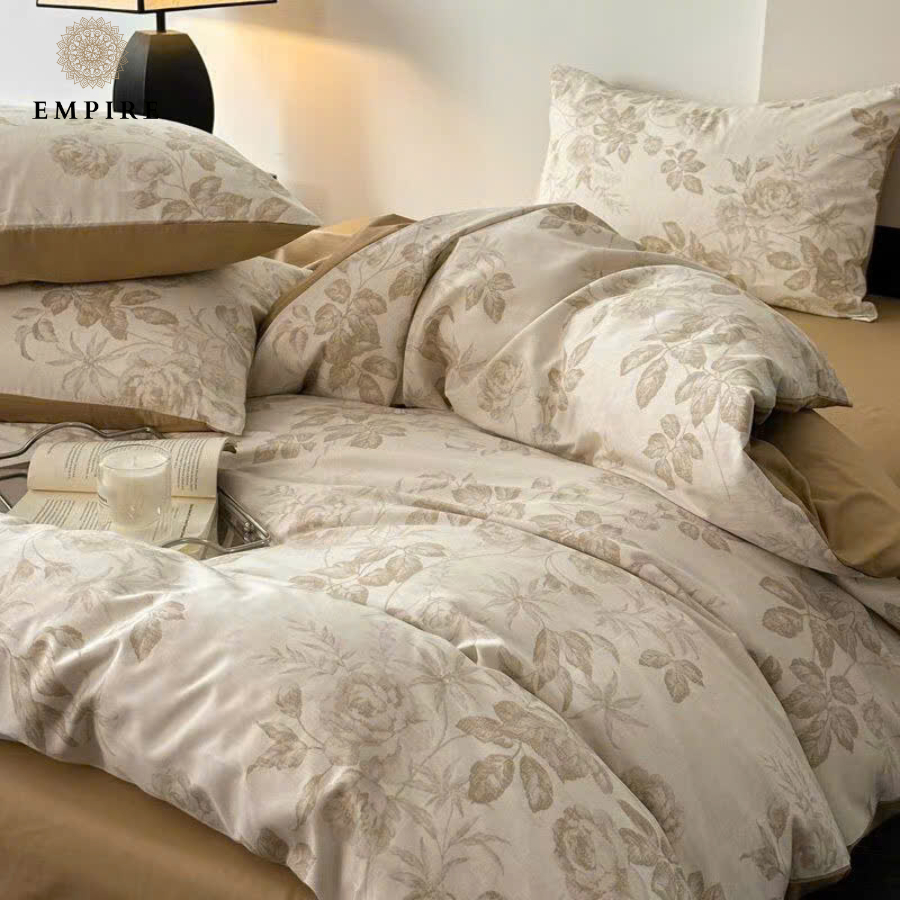 Bộ chăn ga gối nệm 4 món cotton 100% EMPIRE ga chun chăn chần bông mềm mại - Empire Bedding & Decor