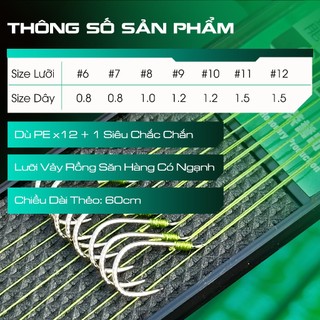 Thẻo Dù Câu Đài Buộc Sẵn Quán Quân 12 Lõi Lưỡi Gân bạc Tải Cá Khủng Nhiều Kích Thước