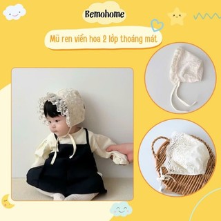Mũ Ren Viền Hoa 2 Lớp Thoáng Khí Có Dây Sành Điệu Cho Bé