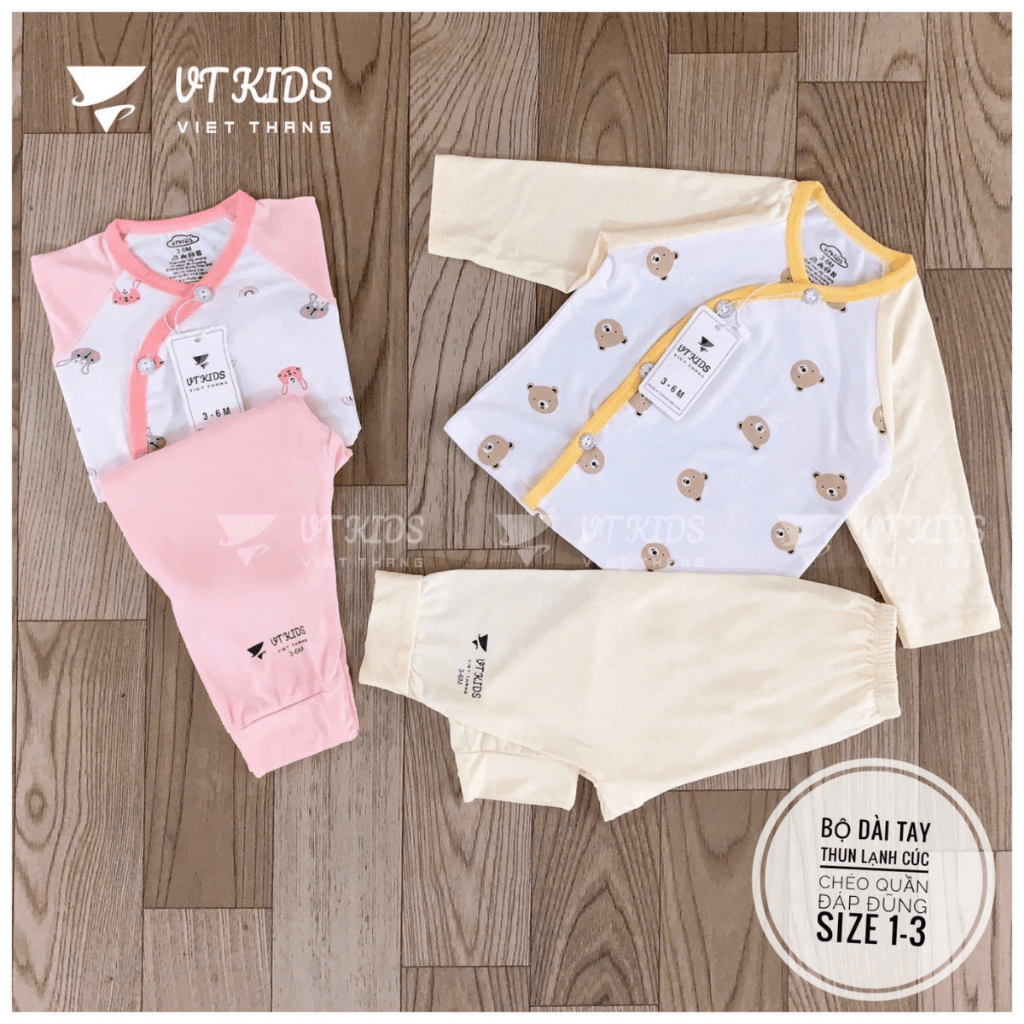 Set 2/3 Bộ dài tay sơ sinh thun lạnh VT cho bé trai bé gái chất mềm mịn thoáng cho bé 0-9 tháng DL122 Đậu Đậu Store
