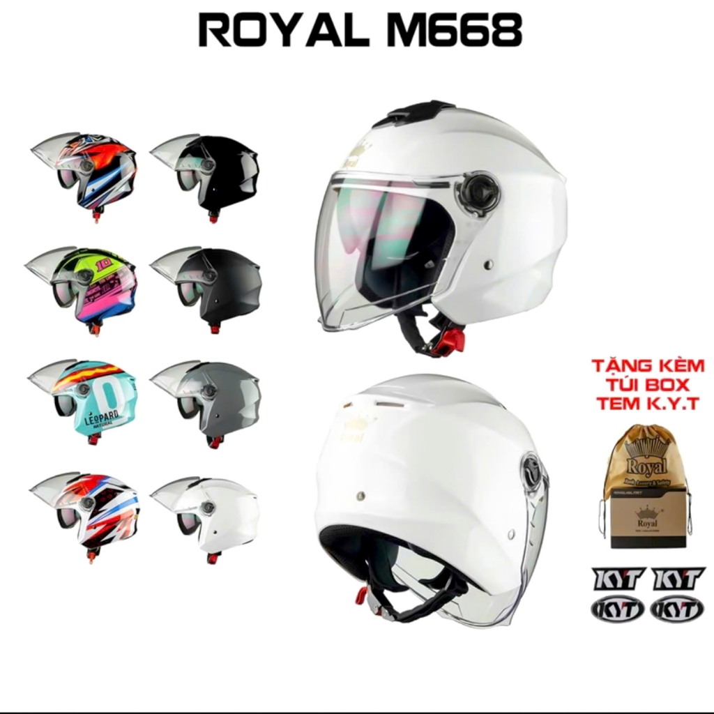 NÓN BẢO HIỂM ROYAL M668 3/4 2 kính ĐỦ MÀU CHÍNH HÃNG KÈM TEM KYT VÀ HỘP ...