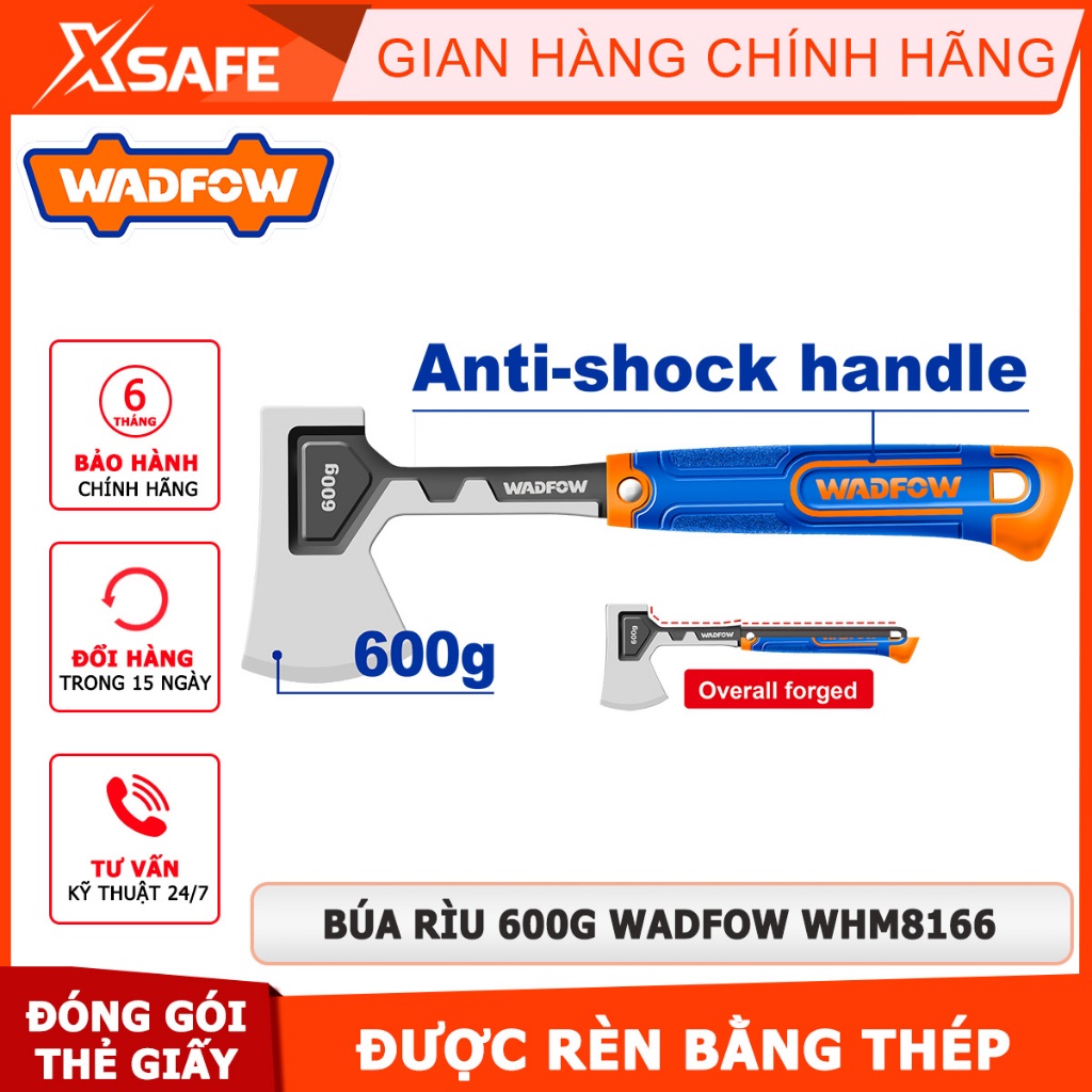 Búa rìu WADFOW WHM8166 rèn thép hoàn toàn, xử lý nhiệt, tay cầm thiết ...