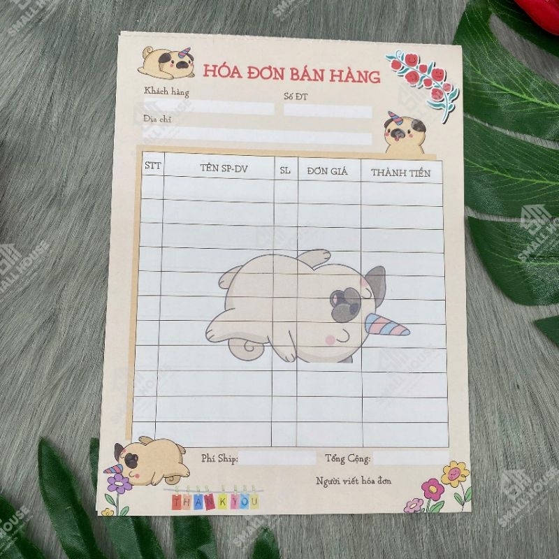 HOÁ ĐƠN CUTE 1 liên in offset - Size A5 15X20cm - Hoá đơn chibi dễ thương nhiều màu