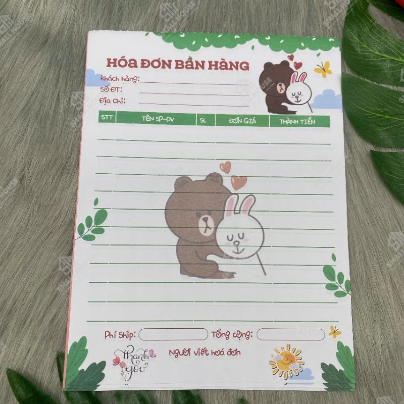 HOÁ ĐƠN CUTE 1 liên in offset - Size A5 15X20cm - Hoá đơn chibi dễ thương nhiều màu
