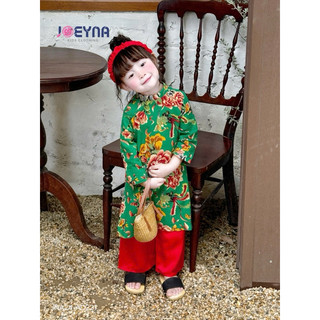 Áo dài Tết  trend chăn con công (kèm Bờm) [chính hãng](8-23kg)