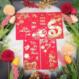 BAO LÌ XÌ ÉP KIM DẬP NỔI GIẤY NHUNG CỰC SANG( xấp 6 cái cùng mẫu )