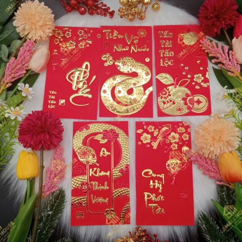 BAO LÌ XÌ  ÉP KIM DẬP NỔI GIẤY NHUNG CỰC SANG( xấp 6 cái cùng mẫu )