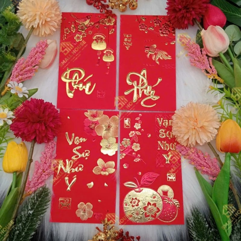 BAO LÌ XÌ  ÉP KIM DẬP NỔI GIẤY NHUNG CỰC SANG( xấp 6 cái cùng mẫu )