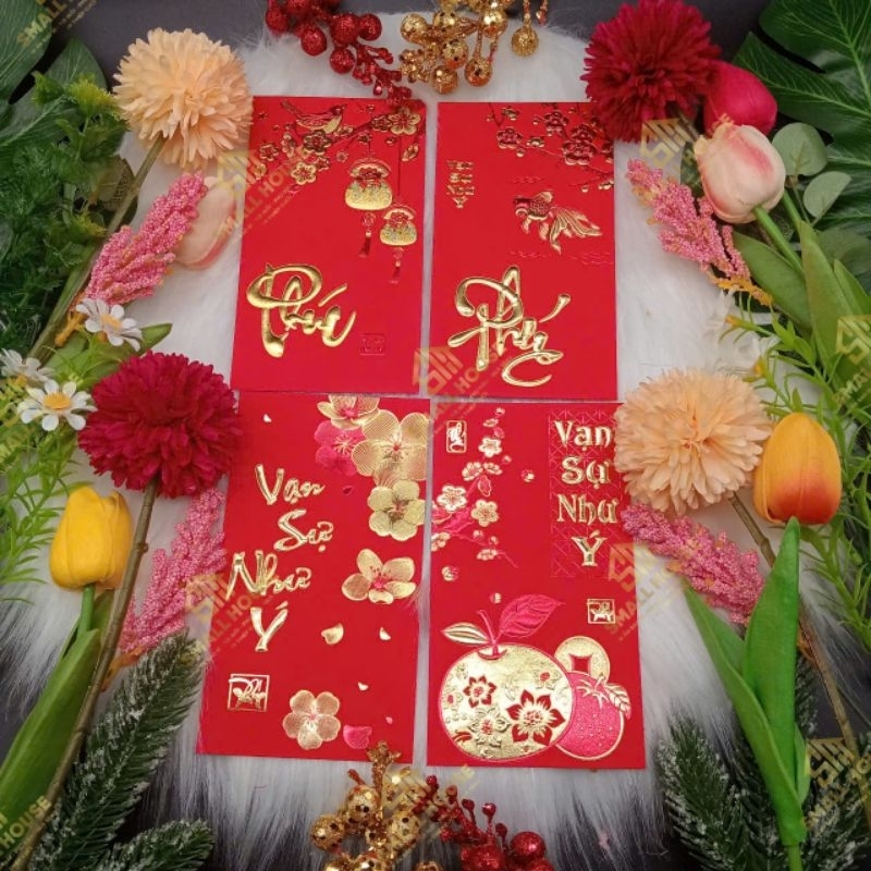 BAO LÌ XÌ  ÉP KIM DẬP NỔI GIẤY NHUNG CỰC SANG( xấp 6 cái cùng mẫu )