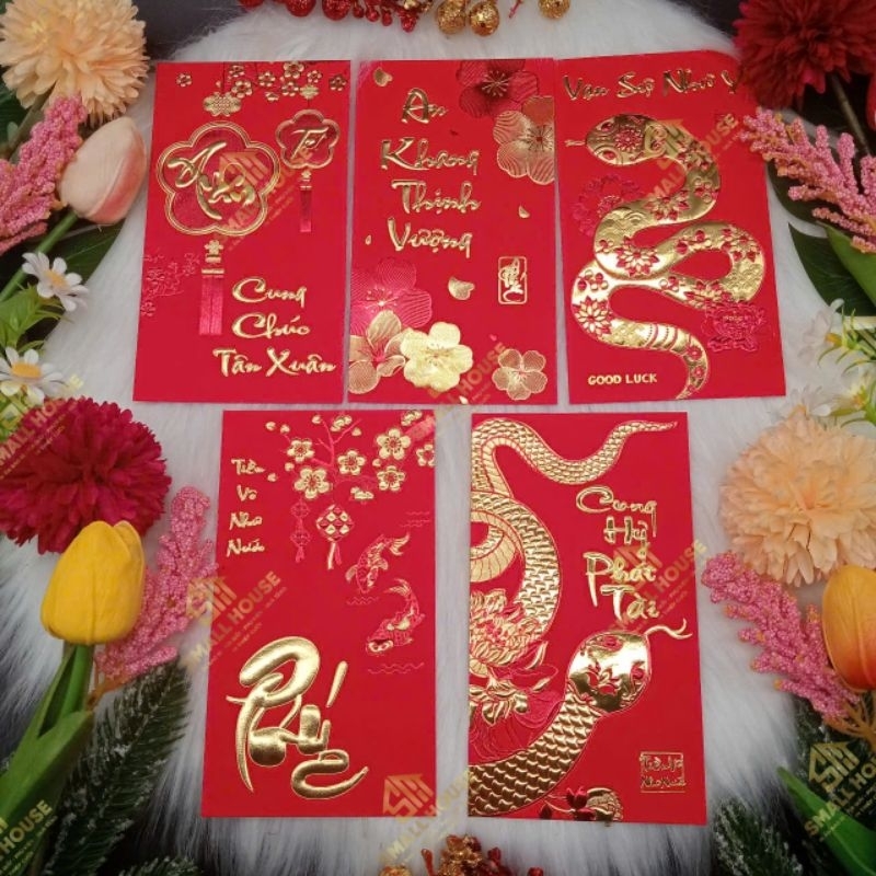 BAO LÌ XÌ  ÉP KIM DẬP NỔI GIẤY NHUNG CỰC SANG( xấp 6 cái cùng mẫu )