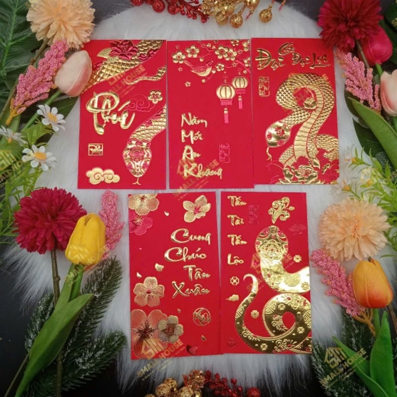 BAO LÌ XÌ  ÉP KIM DẬP NỔI GIẤY NHUNG CỰC SANG( xấp 6 cái cùng mẫu )