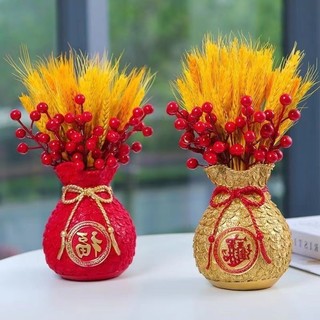Lọ bình Hoa Hình Túi Tiền Vàng độc đáo sáng tạo trang trí nhà cửa kèm đào đông và lúa