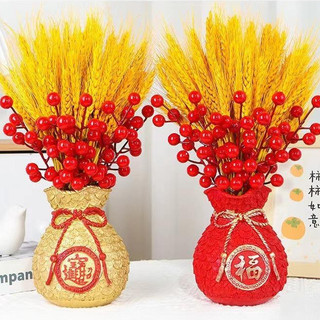 Lọ bình Hoa Hình Túi Tiền Vàng độc đáo sáng tạo trang trí nhà cửa kèm đào đông và lúa