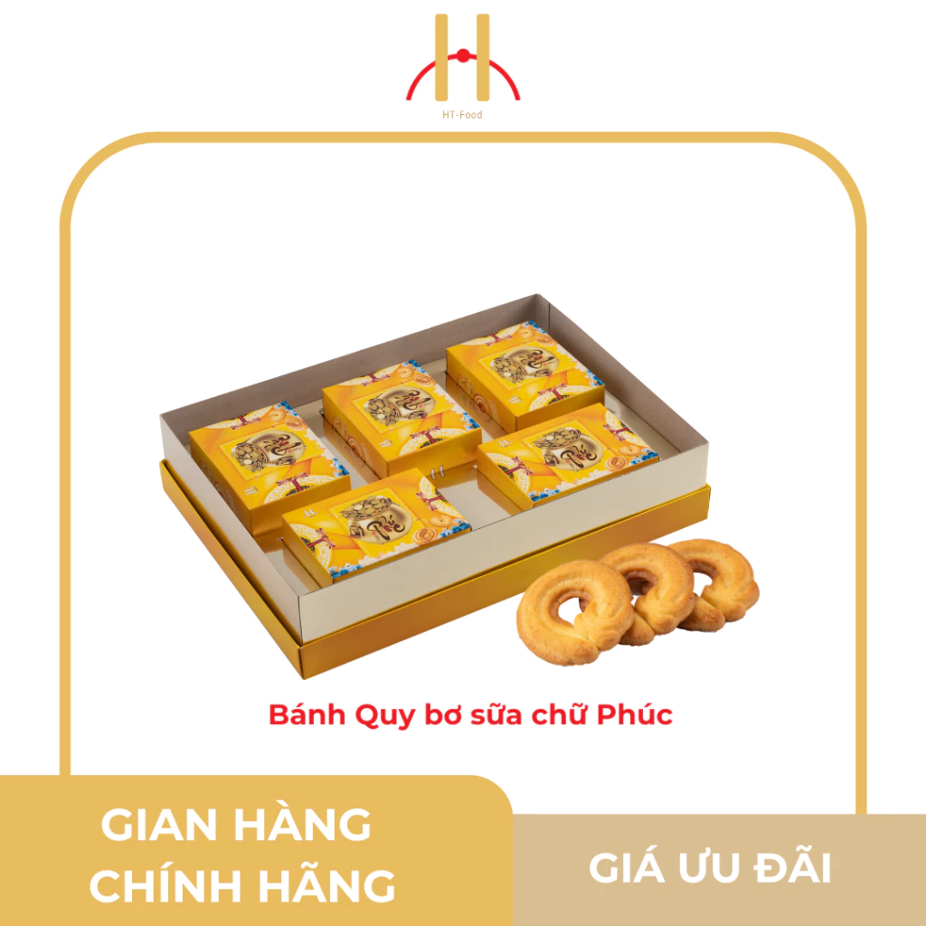 Bánh Quy Bơ Chữ Phúc Hũ Vàng Sang Trọng Hộp Quà Bánh Kẹo Tết Làm Quà Tặng Doanh Nghiệp, Công Ty