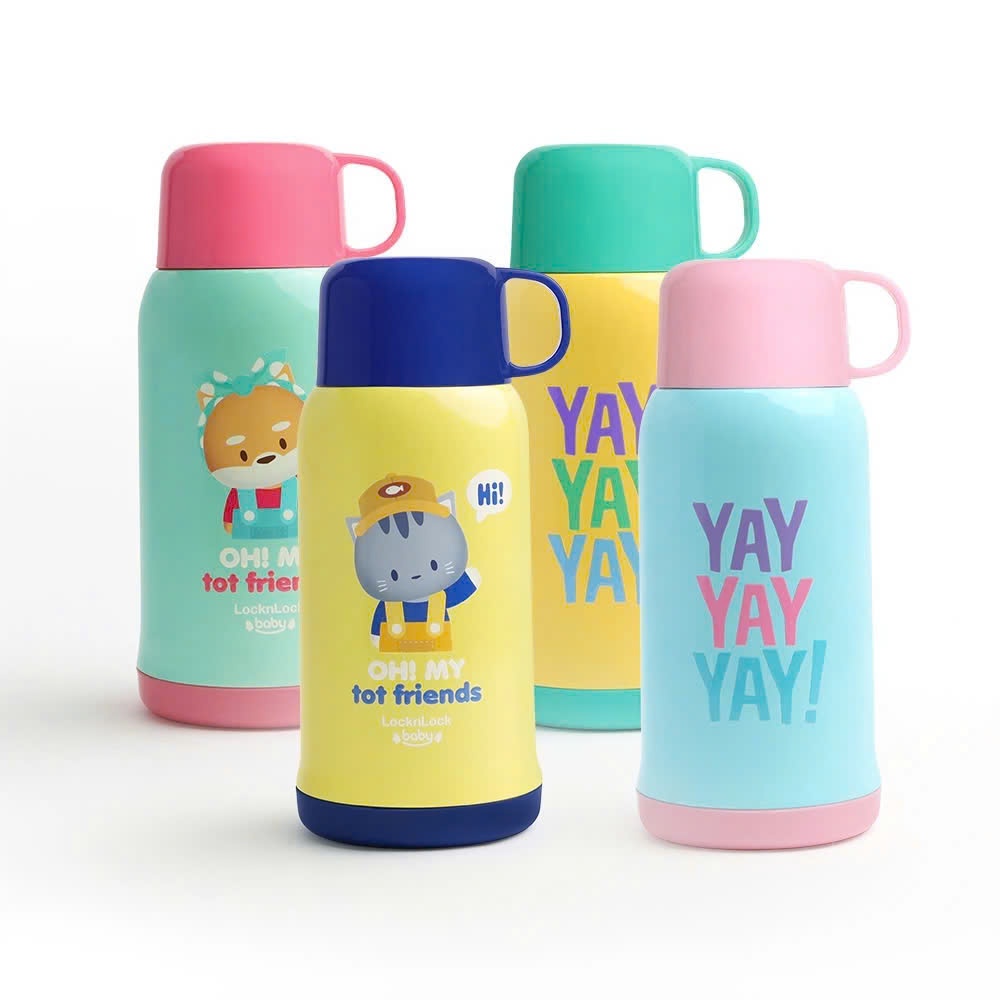 Bình giữ nhiệt trẻ em LocknLock Animal Friend Kids 550ML LHC1475, 3 nắp, kèm dây đeo - K-MALL
