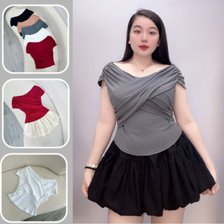 Áo thun kiểu nữ Nhỏ Clothing trễ vai cổ tim tôn dáng chất borip mềm mịn xinh xắn nhiều phong cách có bigsize A240