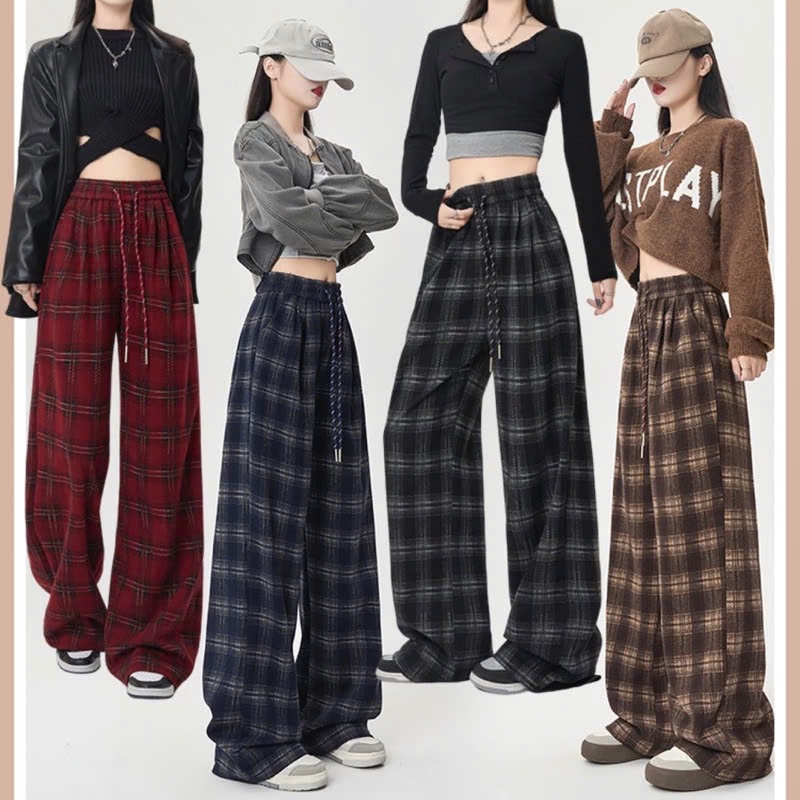 Quần Ống Rộng Nữ Chất Dạ Kẻ Mẫu Mới Hot Vải Đẹp Loại 1 Form Suông Tôn Dáng Siêu Mềm Mịn,Co Giãn Mặc Ấm