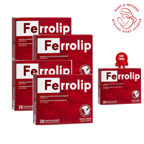 Combo 4 hộp Ferrolip Sắt Bột Tan Ngay Trong Miệng dành cho mẹ bầu hộp 20 gói