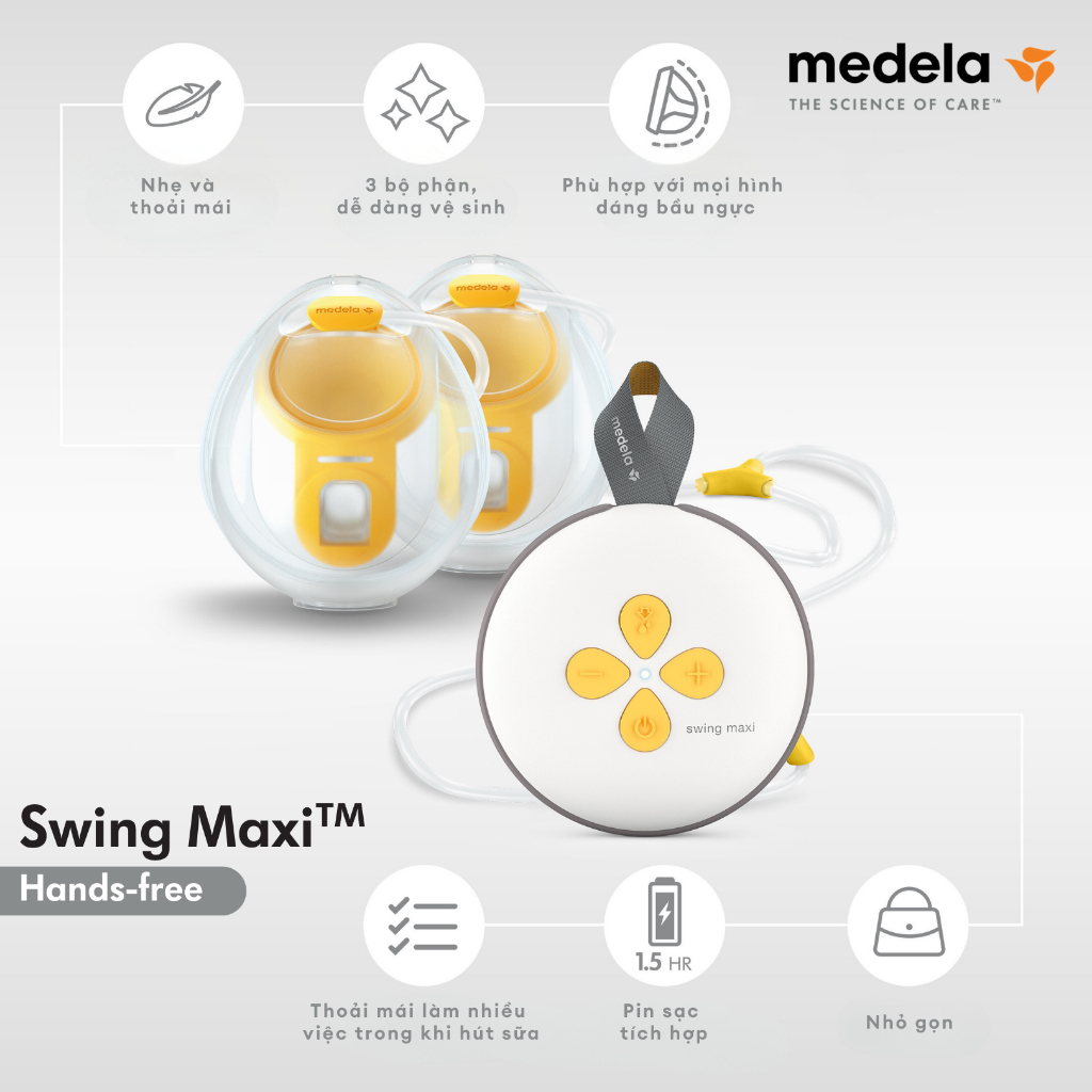 Ảnh Máy hút sữa Medela Swing Maxi Hands Free | Có pin sạc tích hợp, chân sạc USB-C, hệ thống khép kín 3