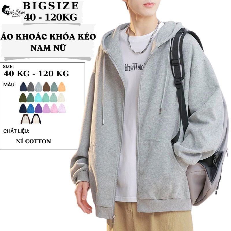 Áo Khoác NAM NỮ BIGSIZE 40-120KG Nỉ Cotton Tay Dài - Nón To Chống Nắng, Giữ Ấm - MÃ 38