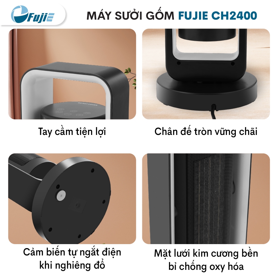 Máy sưởi gốm điều khiển từ xa FUJIE Nhập Khẩu CH-2400 không khô da, quạt sưởi ấm phòng tiết kiệm điện heater mini