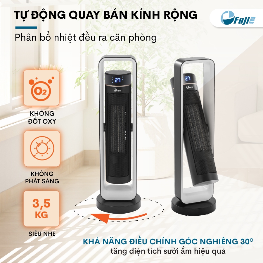 Máy sưởi gốm điều khiển từ xa FUJIE Nhập Khẩu CH-2400 không khô da, quạt sưởi ấm phòng tiết kiệm điện heater mini