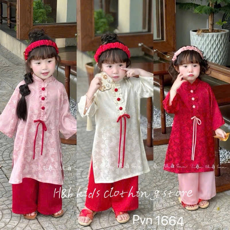 Áo dài gấm hồ điệp xinh xắn cho bé gái 10-30kg