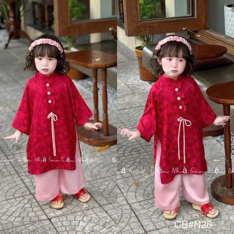 Áo dài gấm hồ điệp xinh xắn cho bé gái 10-30kg