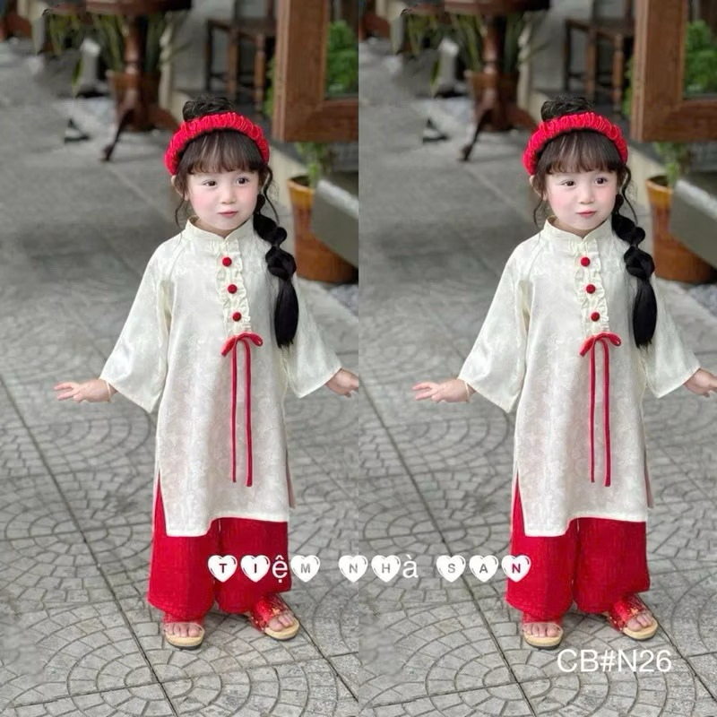 Áo dài gấm hồ điệp xinh xắn cho bé gái 10-30kg