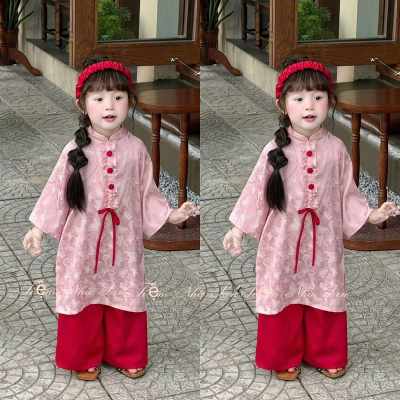 Áo dài gấm hồ điệp xinh xắn cho bé gái 10-30kg