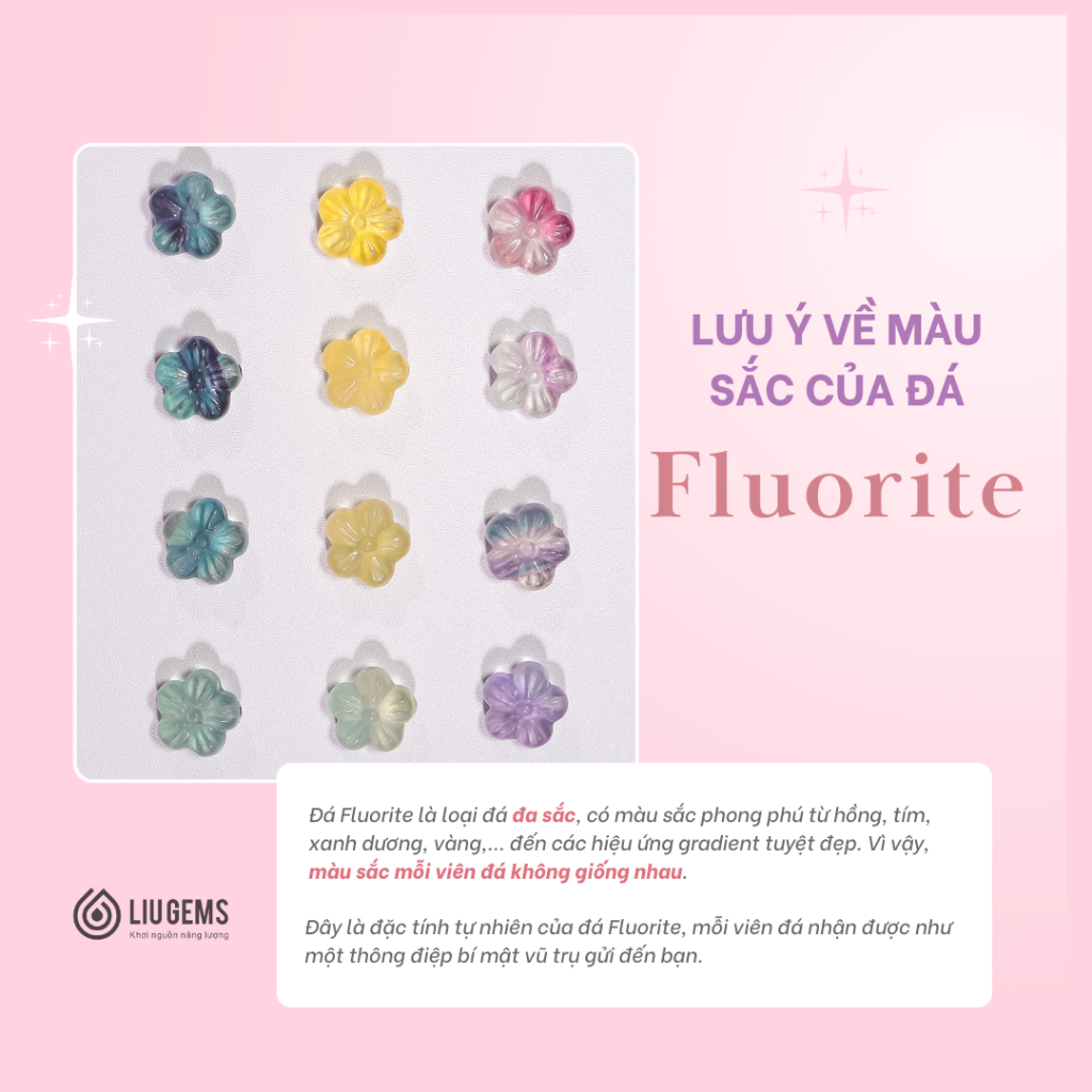 Dây Chuyền Vải Thái Liugems Sweet Floral Bông Hoa Đá Fluorite Tự Nhiên Nhiều Màu Sắc Dễ Thương DVT03