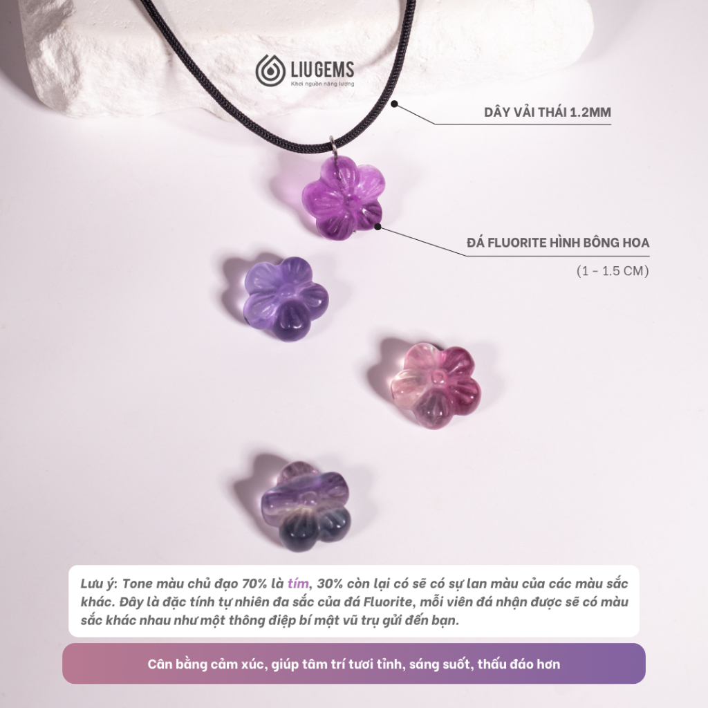 Dây Chuyền Vải Thái Liugems Sweet Floral Bông Hoa Đá Fluorite Tự Nhiên Nhiều Màu Sắc Dễ Thương DVT03