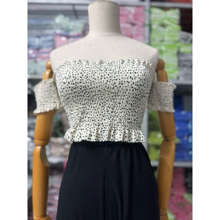 Áo Croptop bẹt vai hoa nhí,áo ống nhúng thung tay con baby teen xinh xắn thời trang đi biển