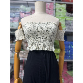 Áo Croptop bẹt vai hoa nhí,áo ống nhúng thung tay con baby teen xinh xắn thời trang đi biển