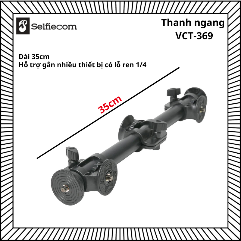 Thanh Ngang Yunteng VCT-369 - Dài 35cm, Gắn Tripod Quay Video Trên Xuống, Chân Nối Có 3 Đầu Ren 1/4