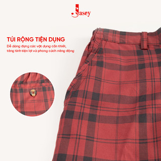 Quần short namkẻ đỏ JASEY, Quần sóc nam mềm mịn thoáng mát chuẩn size mã 3455