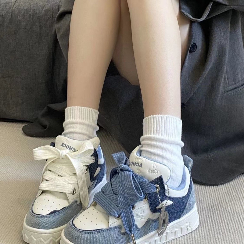 Giày Thể Thao Phối Da Bò Phù Hợp Đi Học Đi Chơi Ulzzang
