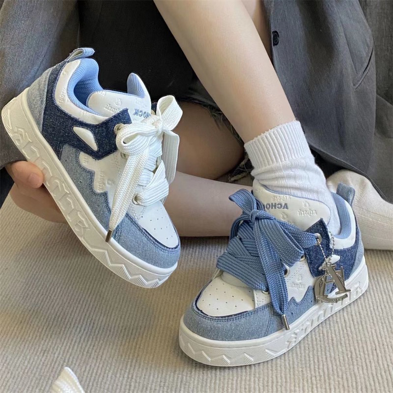 Giày Thể Thao Phối Da Bò Phù Hợp Đi Học Đi Chơi Ulzzang