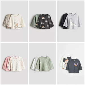 Set 2 áo cotton dài tay thu đông bé trai, bé gái HM Auth