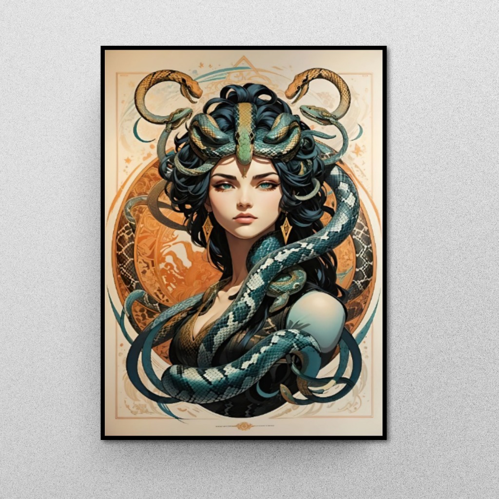 Tranh Gỗ Tráng Gương Có Khung Medusa Phong Cách Hiện Đại Decor Phòng Khách Không Gian Làm Việc Treo Tường Decor Tường