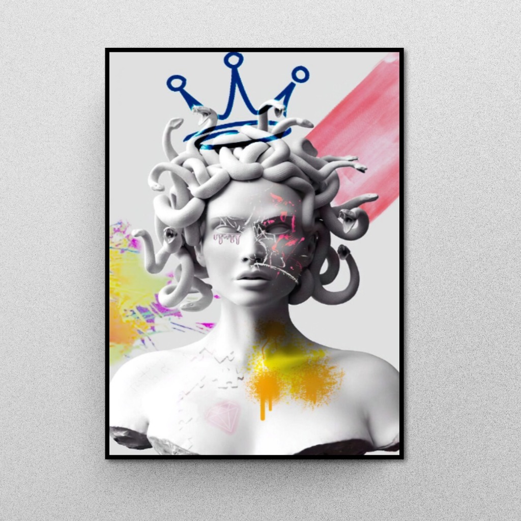 Tranh Gỗ Tráng Gương Có Khung Medusa Phong Cách Hiện Đại Decor Phòng Khách Không Gian Làm Việc Treo Tường Decor Tường