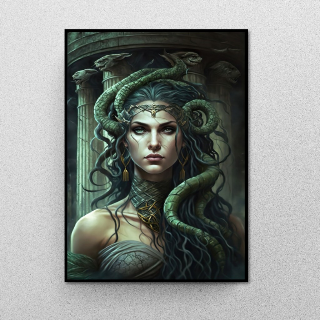Tranh Gỗ Tráng Gương Có Khung Medusa Phong Cách Hiện Đại Decor Phòng Khách Không Gian Làm Việc Treo Tường Decor Tường
