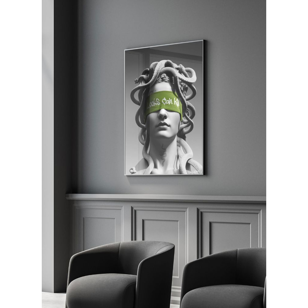 Tranh Gỗ Tráng Gương Có Khung Medusa Phong Cách Hiện Đại Decor Phòng Khách Không Gian Làm Việc Treo Tường Decor Tường